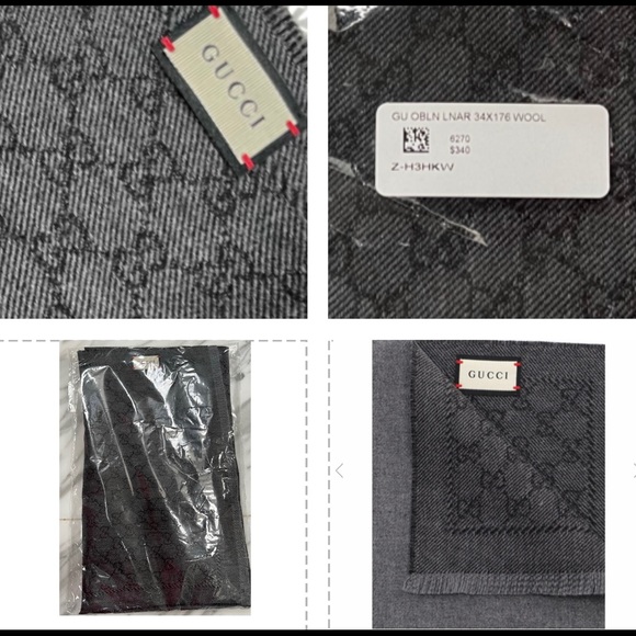 GUCCI GG GREY PATTERN REVERSIBLE FRINGE SCARF - Picture 13 of 16